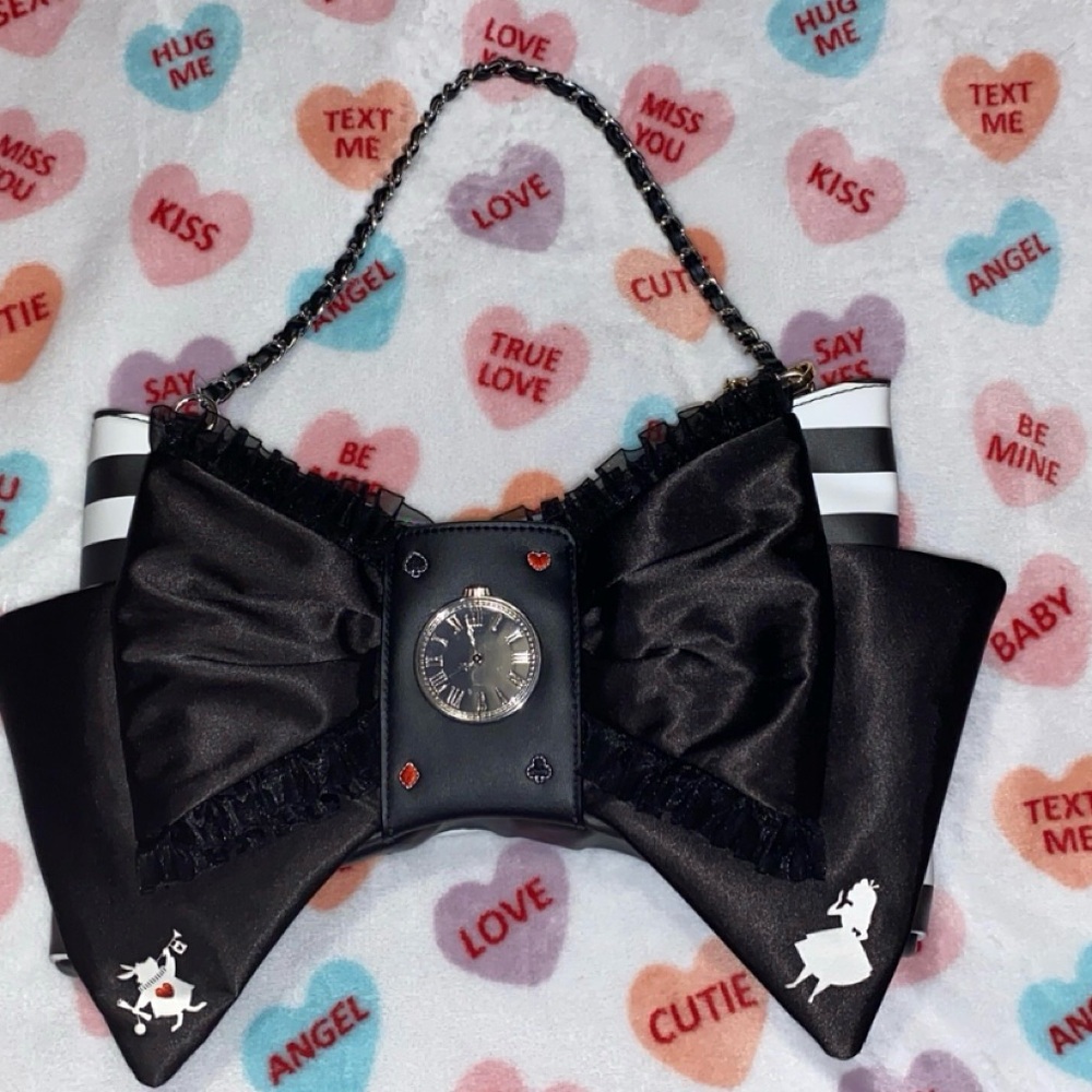 Black Bow Handbag with Clock Detail